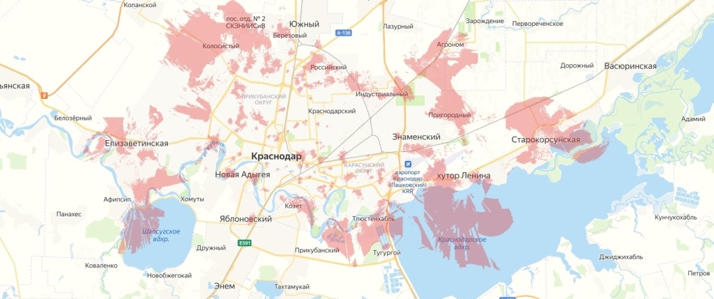 Карта покрытия 5G МТС в Краснодаре